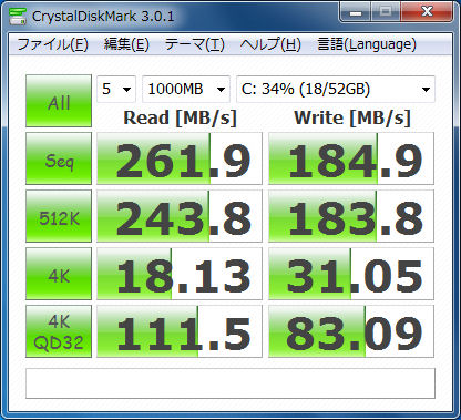 SSDのCrystalDiskMark